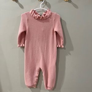Janie and Jack sweater onesie with gold threaded lined hat